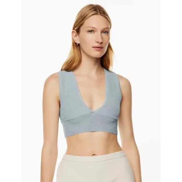 Aritzia Babaton Sculpt Knit Deep V Crop Top Tank Cement Blue M - Picture 2 of 11